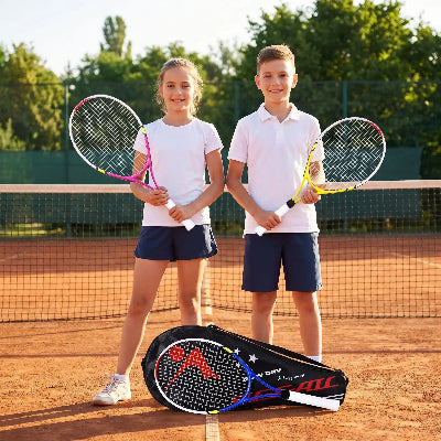 fillette garçon raquette tennis a la main